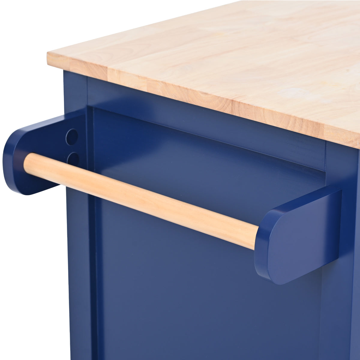 K&K Store Kitchen Cart with Rubber Wood Countertop , Kitchen Island has 8 Handle-Free Drawers Including a Flatware Organizer and 5 Wheels for Kitchen Dinning Room, Dark Blue SK000002AAG-djyc