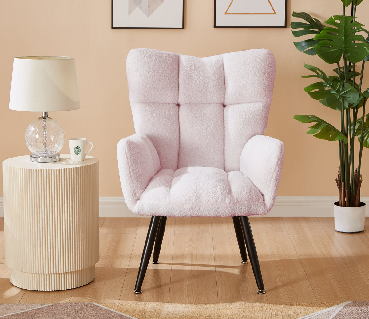 Modern Single Sofa Armchair with High Backrest Comfy Reading Chair for Small Spaces/Living Room/Bedroom/Apartment (COLOR:PINK) W1669P175503-djyc