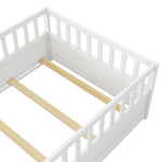 Twin Size Floor bed, integral construction with super high security barrier, door, children's floor bed frame, Montessori wooden children's floor bed, Support slat white W1858P164938-djyc