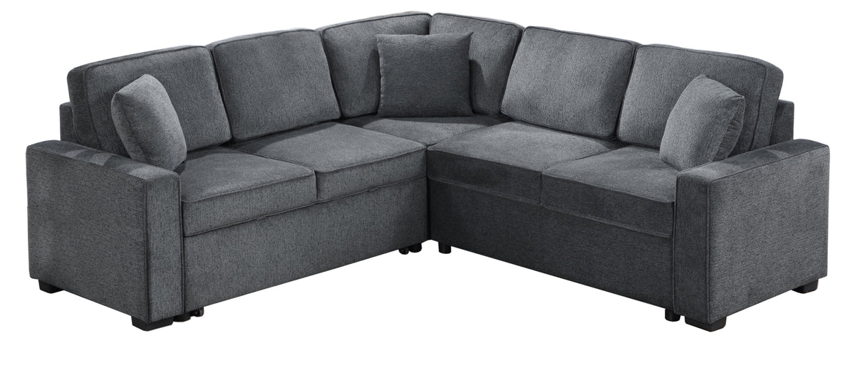 Modular Sofa, Sectional Couch L Shaped Sofa Couch with Pullout Sleeper, 5 Seat Chenille Corner Sofa for Living Room, 3 Pillows Included, Dark Gray W1998S00052-djyc