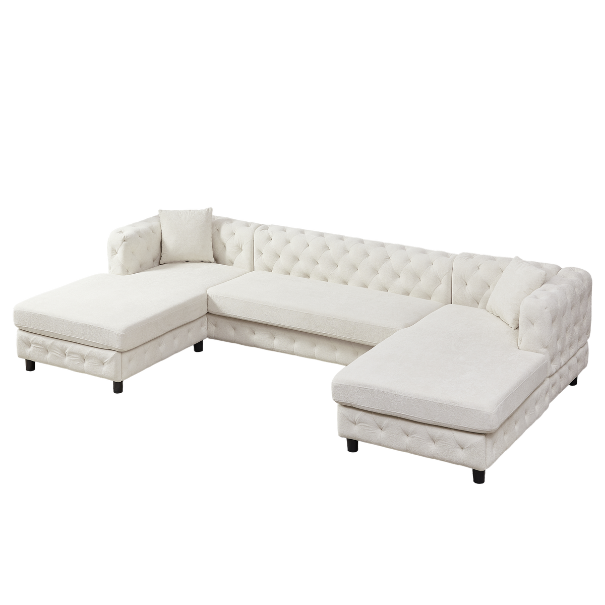 126-inch Modern Style Chenille Three Piece Sofa, Pull Point Design U-shaped Sofa two Chaise Longue Seats, two Pillows and Plastic Feet, Suitable for Living room, Bedroom, Lounge and Projection Room W834S00328-djyc