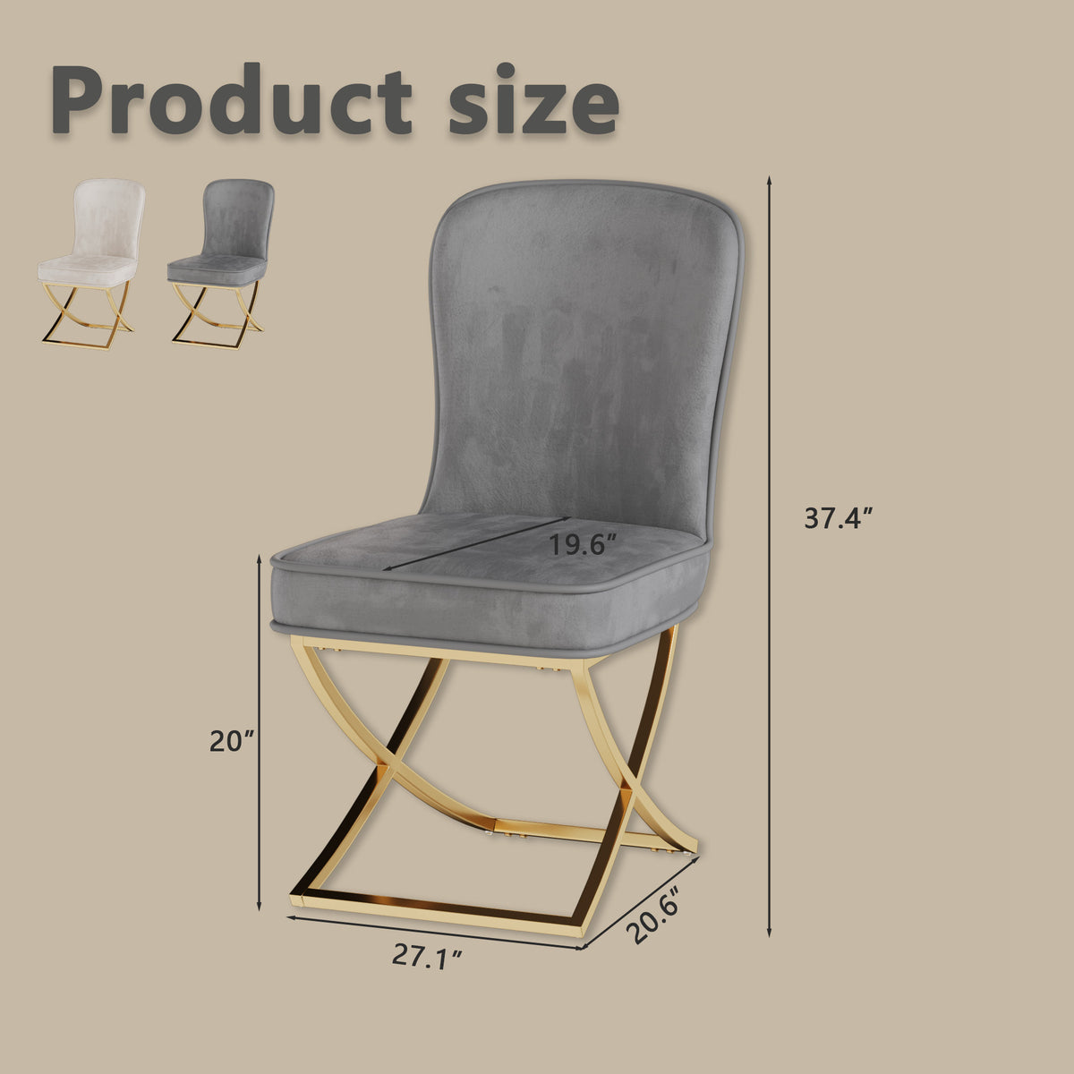 Dining Chair Set of 4, grey velvet Backrest and golden Metal legs.For Modern Kitchen Dining Room Chair for Kitchen Living Modern decorative Leisure chairs Office chairs W1727S00008-djyc