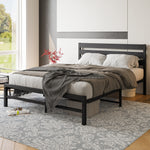 Queen Size Platform Bed Frame with Wooden Headboard, Under Bed Storage, Non-Slip, Noise Free, Easy Assembly, Black W840P164959-djyc