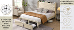 Full Size Bed Frame with 2 Storage Drawers, Upholstered Bed Frame with Wingback Headboard Storage Shelf Built-in USB Charging Stations and Strong Wood Slats Support, No Box Spring Needed, Beige W1916126256-djyc