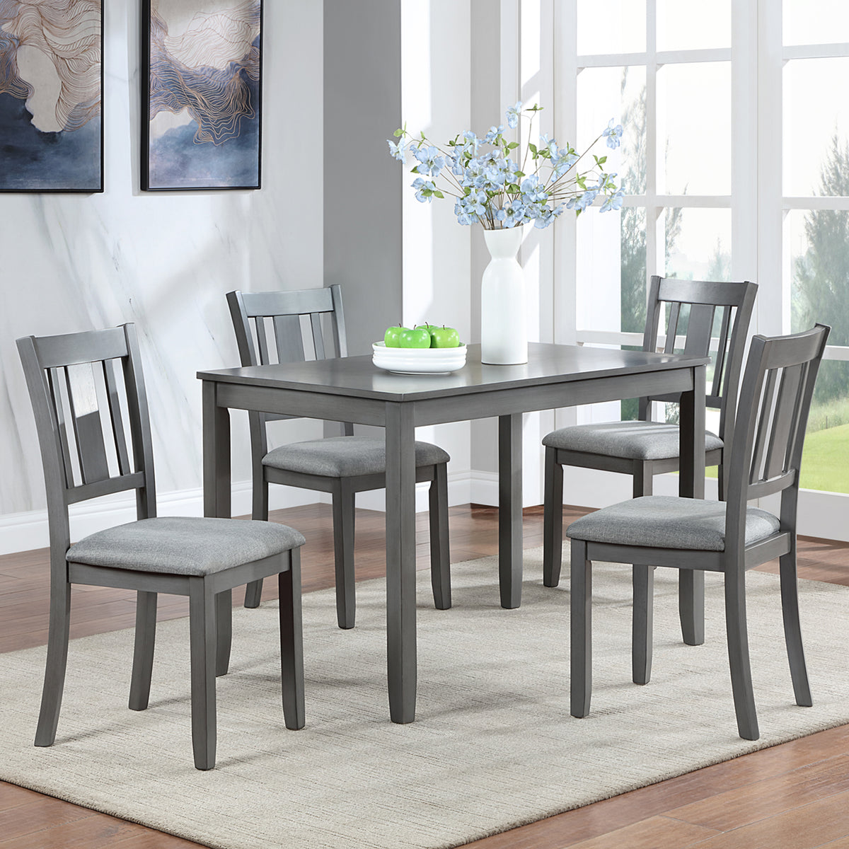 Wooden Dining Chairs Set of 4, Kitchen Chair with Padded Seat, Upholstered Side Chair for Dining Room, Living Room, Gray W1998126421-djyc