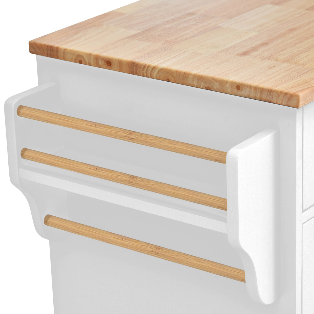 Kitchen cart with Rubber wood desktop rolling mobile kitchen island with storage and 5 draws 53 Inchlength(White) WF297003AAW-djyc