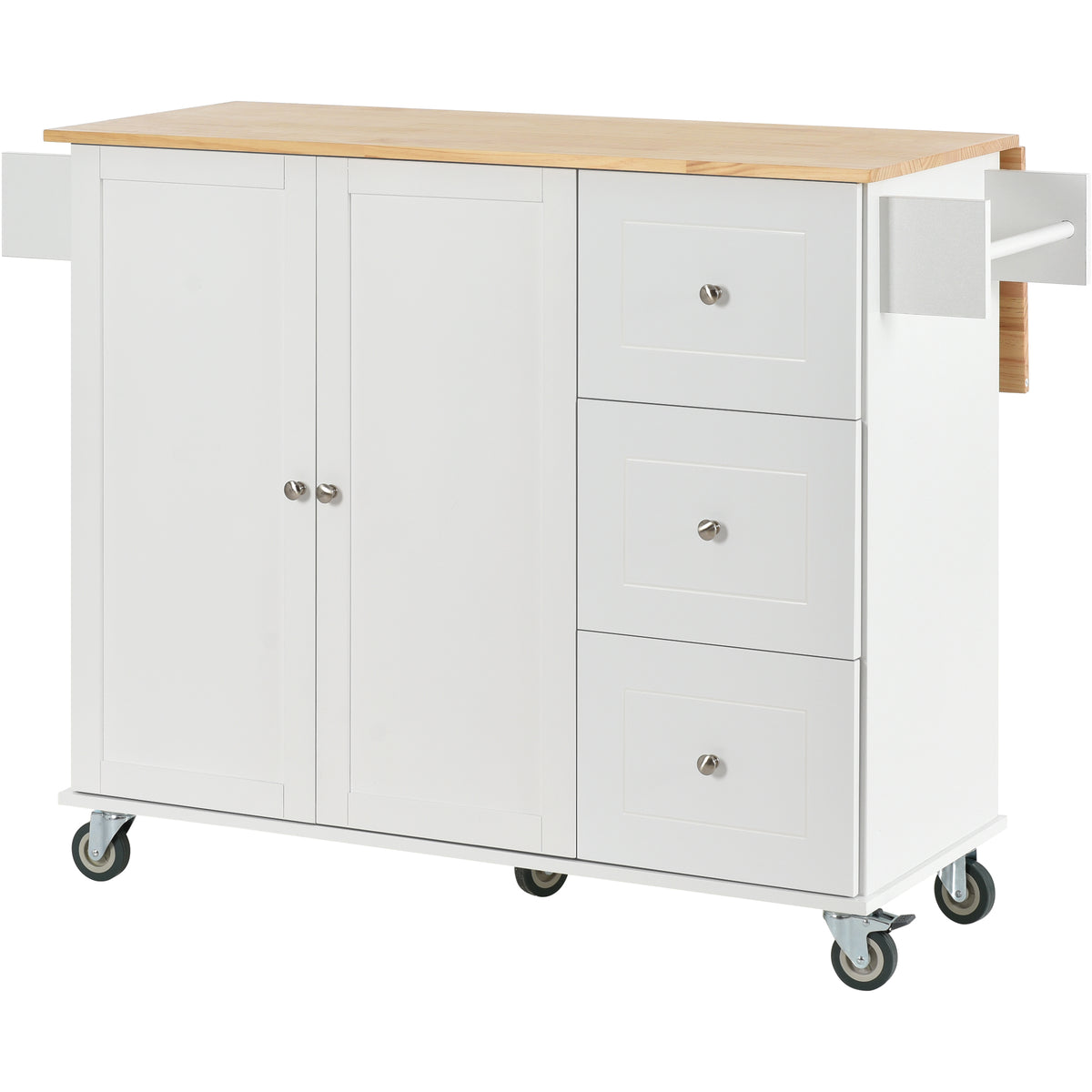 Rolling Mobile Kitchen Island with Solid Wood Top and Locking Wheels,52.7 Inch Width,Storage Cabinet and Drop Leaf Breakfast Bar,Spice Rack, Towel Rack & Drawer (White) WF287035AAW-djyc