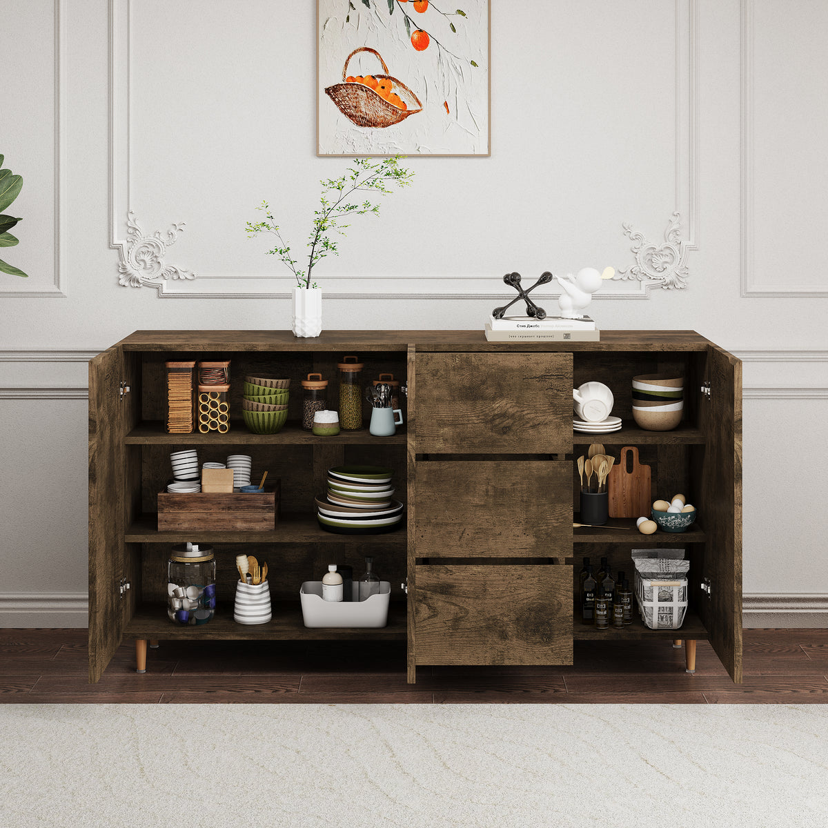 Comprehensive Storage with Divided Display: Versatile Side Cabinets Perfect for Dining Room & Living Room W1278S00035-djyc