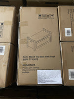 Kids Toy Box Chest, White Rubber Wood Toy Box for Boys Girls, Large Storage Cabinet with Cushion Seat Bench/Flip-Top Lid/Safety Hinge, Toy Storage Organizer Trunk for Nursery, Playroom W808P166755-djyc