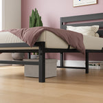 Twin Size Platform Bed Frame with Rustic Vintage Wood Headboard, No Box Spring Needed Black W840P164954-djyc