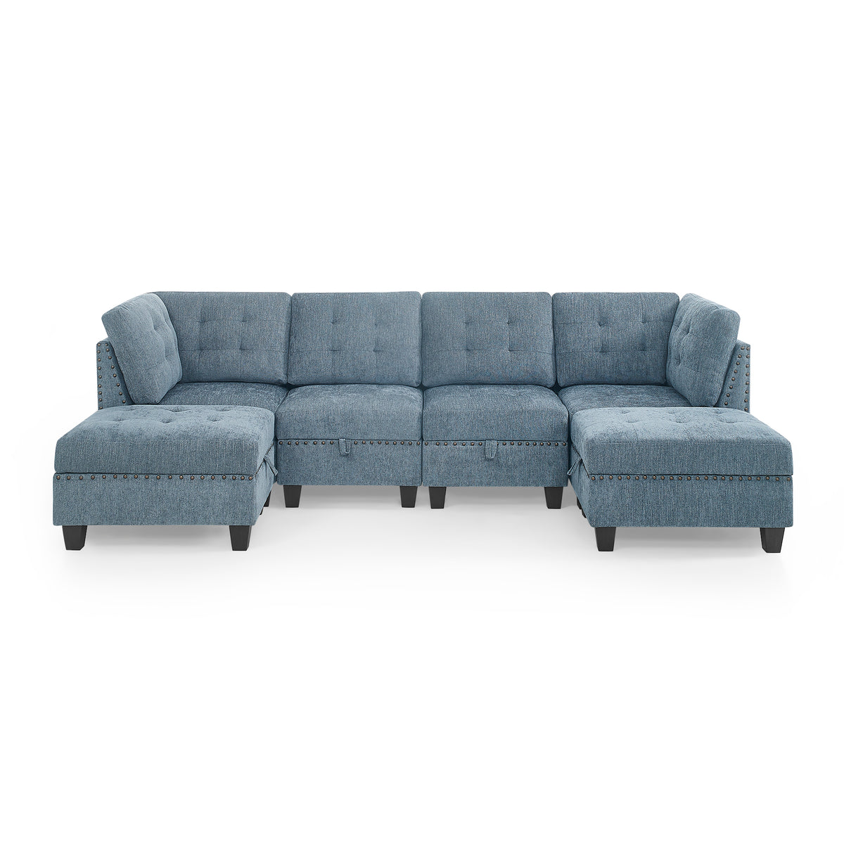 U shape Modular Sectional Sofa,DIY Combination,includes Two Single Chair ,Two Corner and Two Ottoman,Navy Chenille W487S00190-djyc