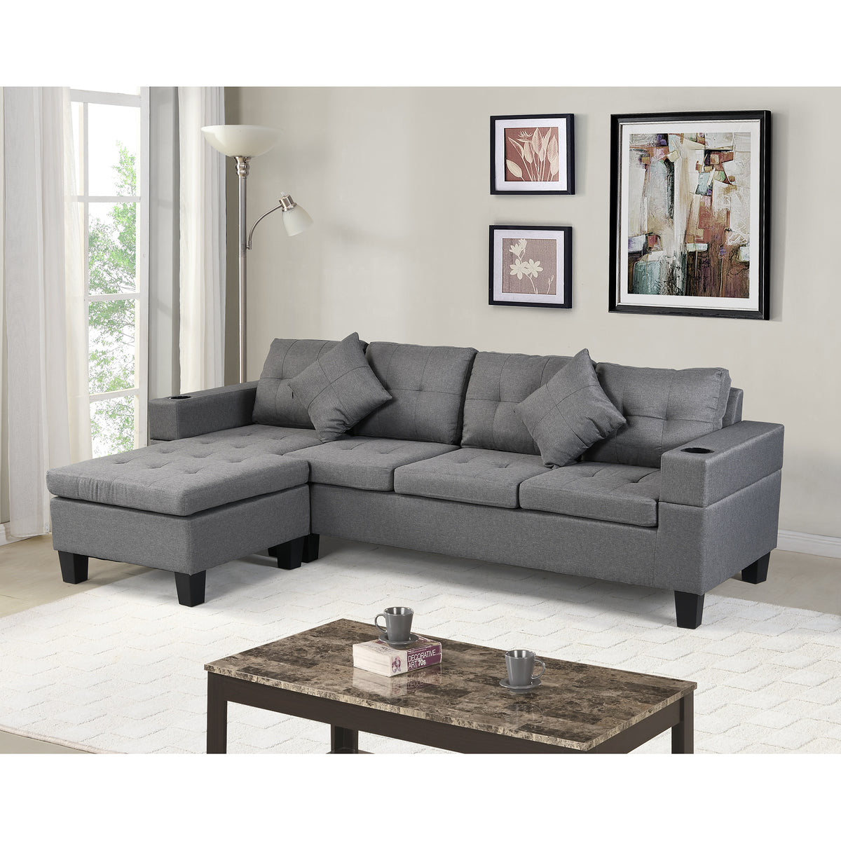 Sectional Sofa Set for Living Room with L ShapeChaise Lounge ,cup holder andLeft or Right Hand ChaiseModern 4 Seat W214S00007-djyc