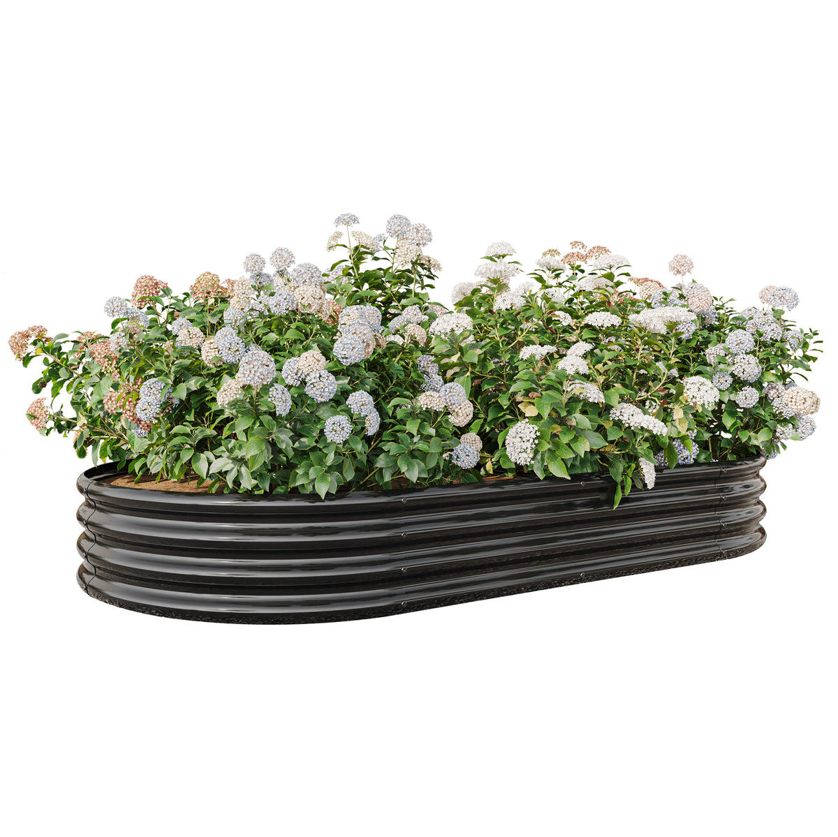 Raised Garden Bed Outdoor, Oval Large Metal Raised Planter Bed for for Plants, Vegetables, and Flowers - Black W840102509-djyc