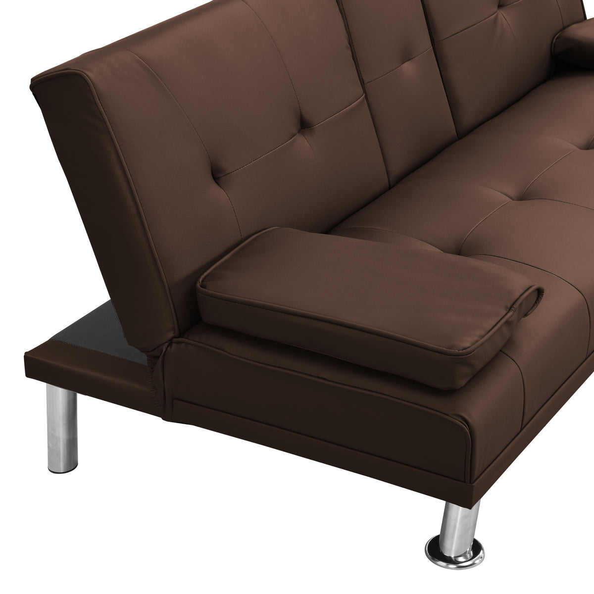 Sofa Bed with Armrest two holdersWOOD FRAME, STAINLESS LEG, FUTON BROWNPVC W214107246-djyc