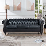 84.65' BLACK PU Rolled Arm Chesterfield Three Seater Sofa. W68035340-djyc