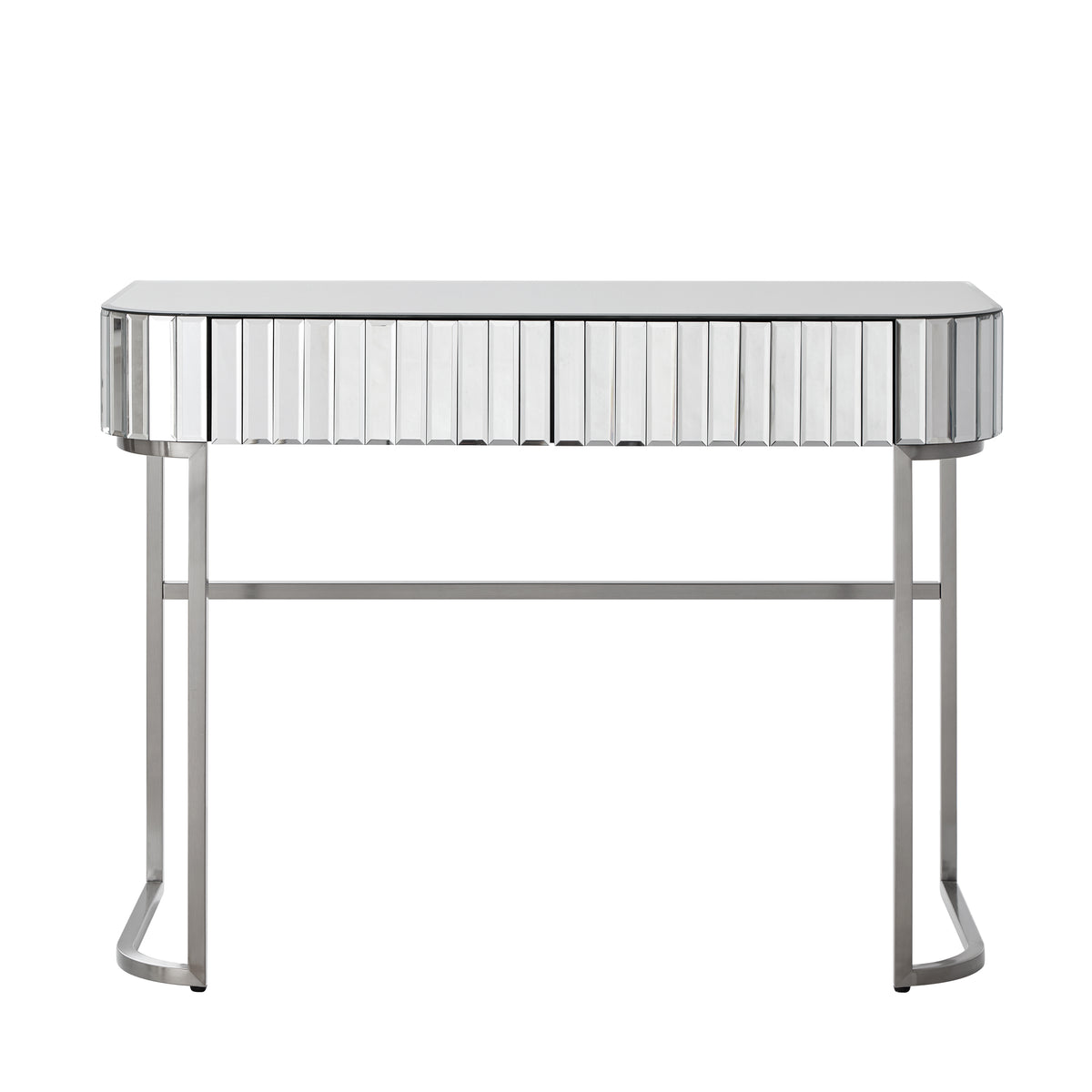 39" Mirrored Makeup Vanity Table with Stainless Steel Base, Mirrored Console Dressing Table with 2 Drawers,Versatile Desk for Bedroom and Office, Silver N704P171796N-djyc