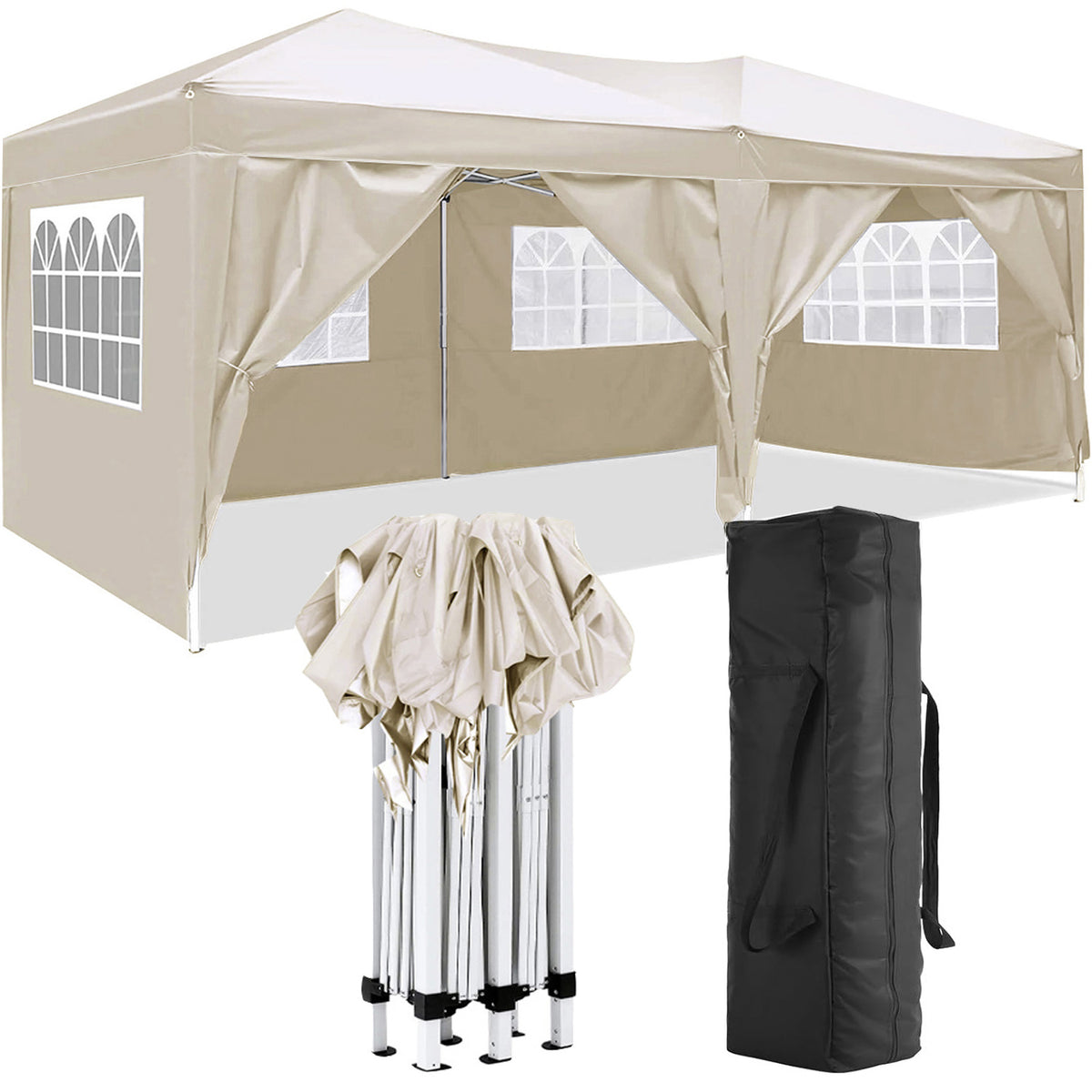 10'x20' Folding Canopy with 6 Removable Sidewalls Outdoor Event Shelter UPF 50+ Gazebo Portable Tents for Parties Beach Camping Wedding EZ Pop Up Canopy W2185P191607-djyc