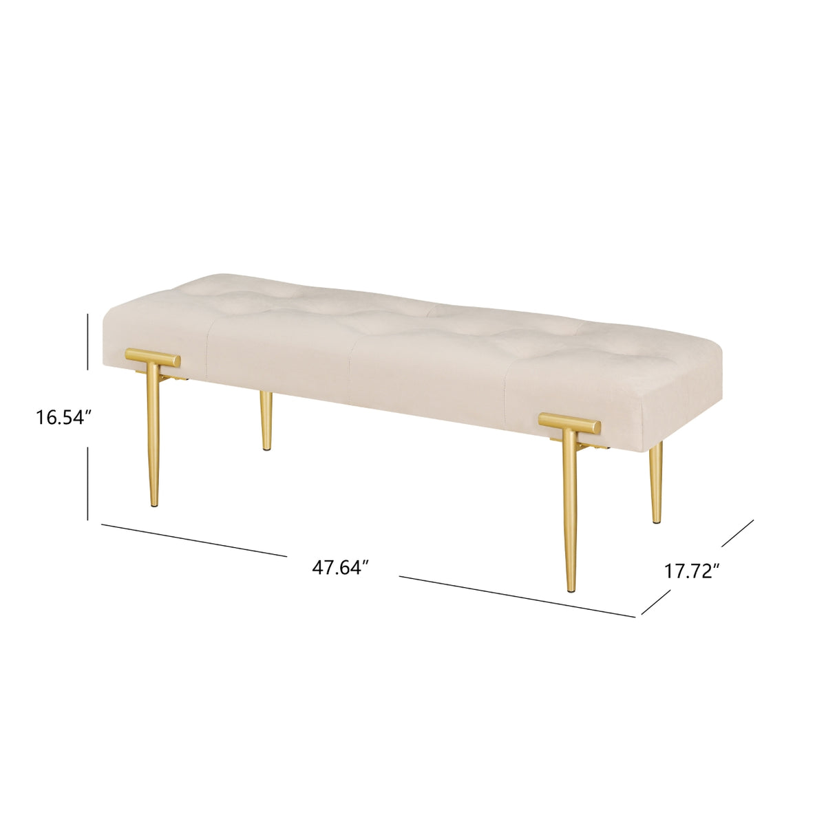48'' Modern Ottoman Bench Velvet Bench Upholstered Footrest With Gold Metal Legs And Padded SeatFor Bedroom Living Room Entryway W1445P175900-djyc