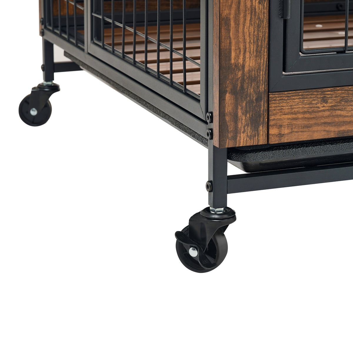 Furniture type dog cage iron frame door with cabinet, two door design, Rustic Brown,37.99"WX27.36"DX59.92"H W1903P151284-djyc