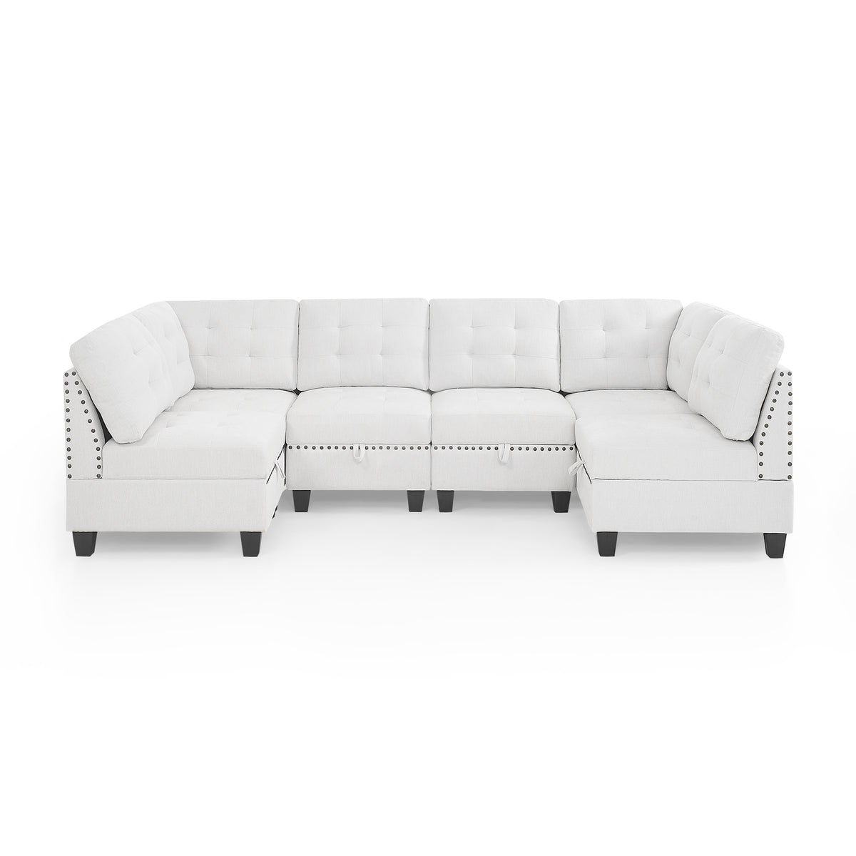 U shape Modular Sectional Sofa,DIY Combination,includes Four Single Chair and Two Corner,Ivory Chenille W487S00194-djyc