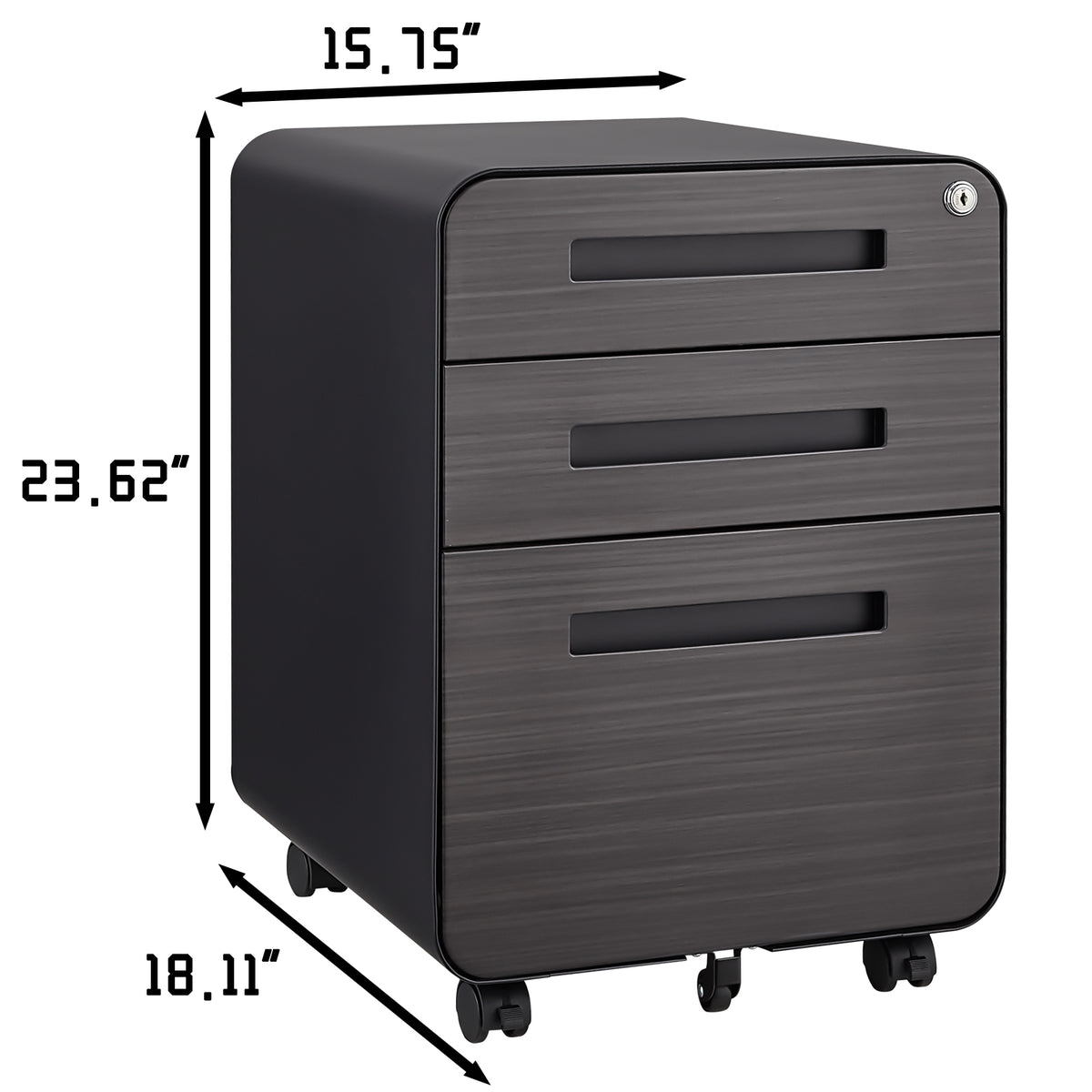 3 Drawer Mobile File Cabinet Under Desk Office,Simple Style Versatile Storage Cabinet for Legal/Letter/A4 Files, 5 Wheel Design Anti-Tilting Cold Rolled Steel Waterproof Moisture-Proof Black W1247P145907-djyc