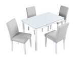 5 Piece Wooden Dining Table Set, Kitchen Table Set with a Rectangular Table and 4 Upholstered Chairs, Wooden Dining Room Table with Crystal Decoration and Chairs Set for Kitchen, Dining Room, White W1998S00049-djyc
