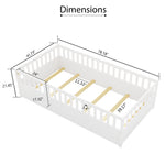 Twin Size Floor bed, integral construction with super high security barrier, door, children's floor bed frame, Montessori wooden children's floor bed, Support slat white W1858P164938-djyc