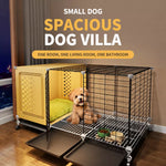 Elevated Indoor Dog Crate for Small Dogs with Separate Toilet Area
