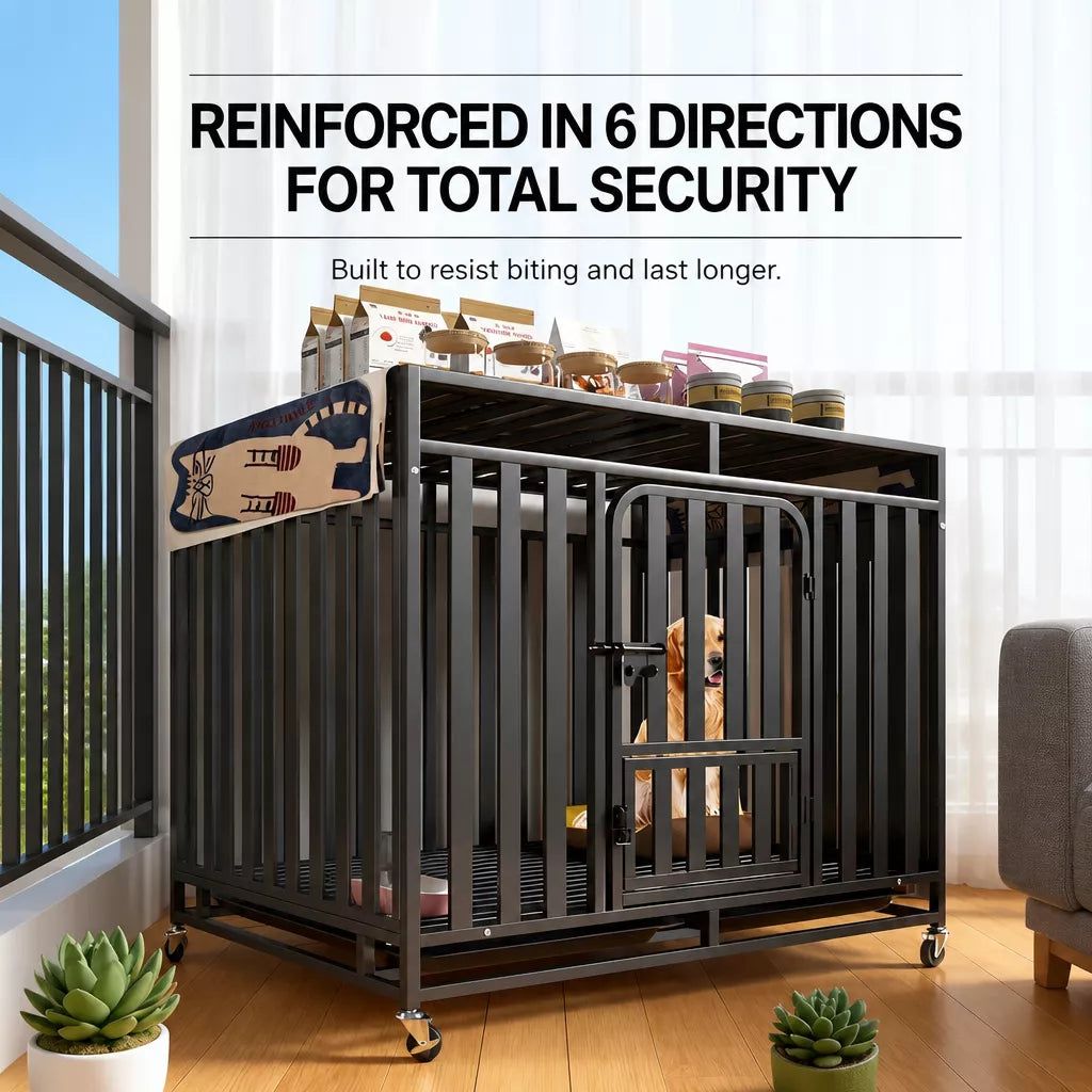 Metal Dog Crate with Waste Tray for Small to Large Dogs