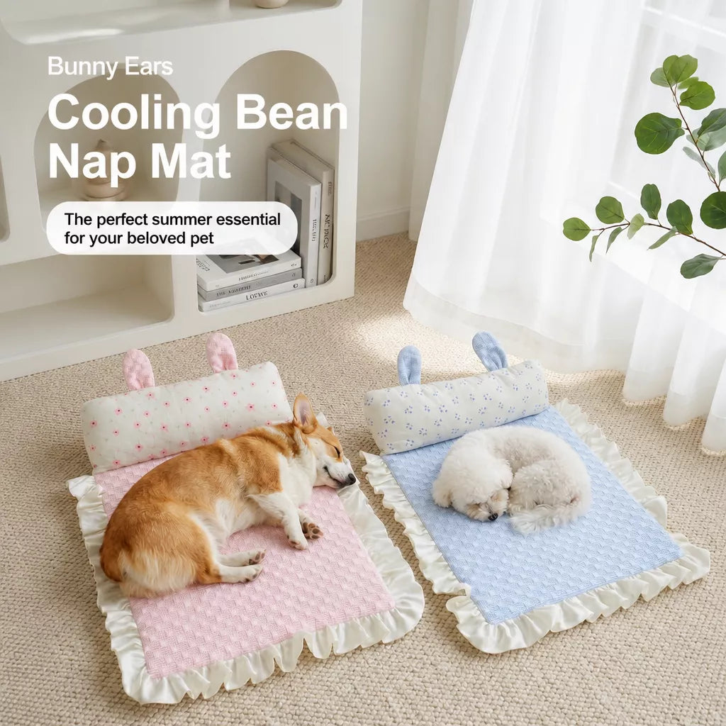 Cotton-Linen Pet Mat with Bunny-Ear Pillow for Cats and Dogs