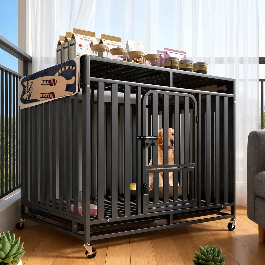 Metal Dog Crate with Waste Tray for Small to Large Dogs