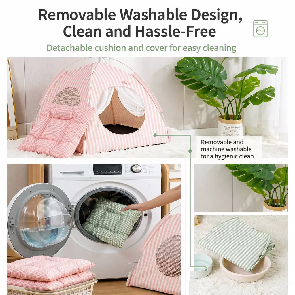 Indoor Cat & Dog Tent Bed with Removable, Washable Cushion