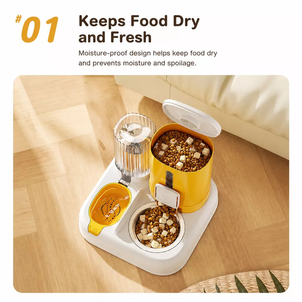 Automatic Pet Feeder with Separate Food and Water Bowls