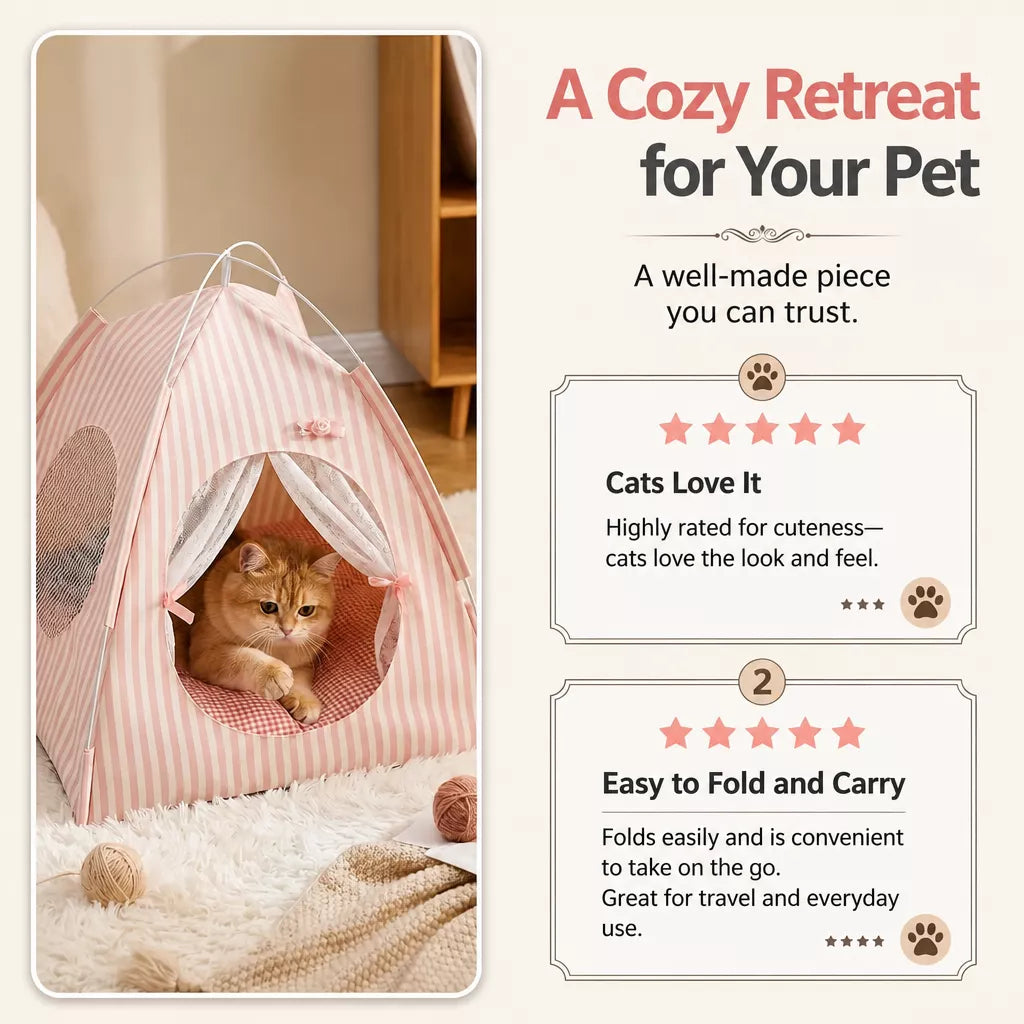 Indoor Cat & Dog Tent Bed with Removable, Washable Cushion