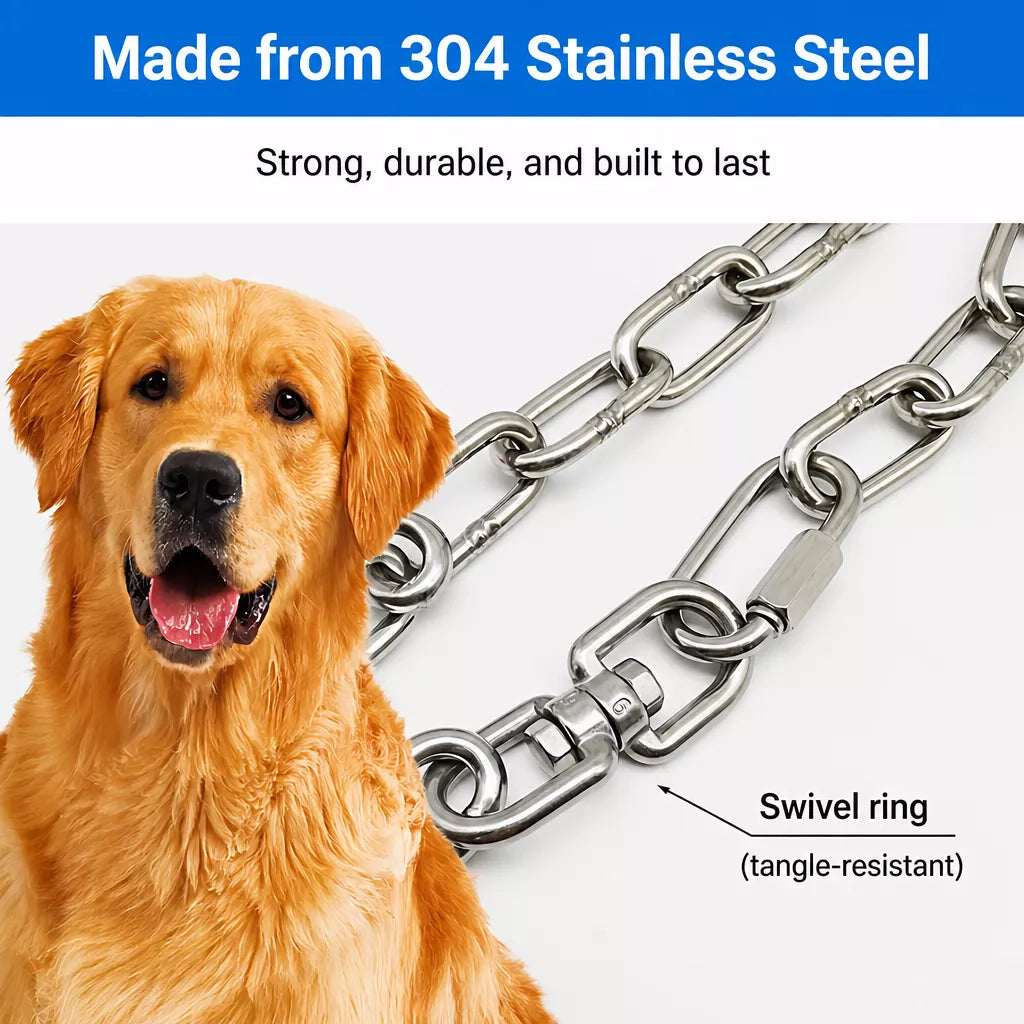 304 Stainless Steel Chain Dog Leash, Collar & Handle Set