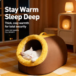 Enclosed Plush Pet Cave Bed with Carry Handle
