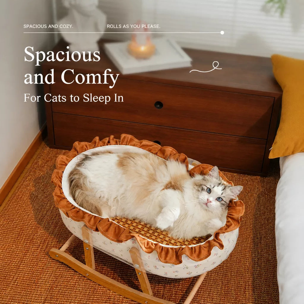 French-Style Cat Bed with Rocking Cradle Base