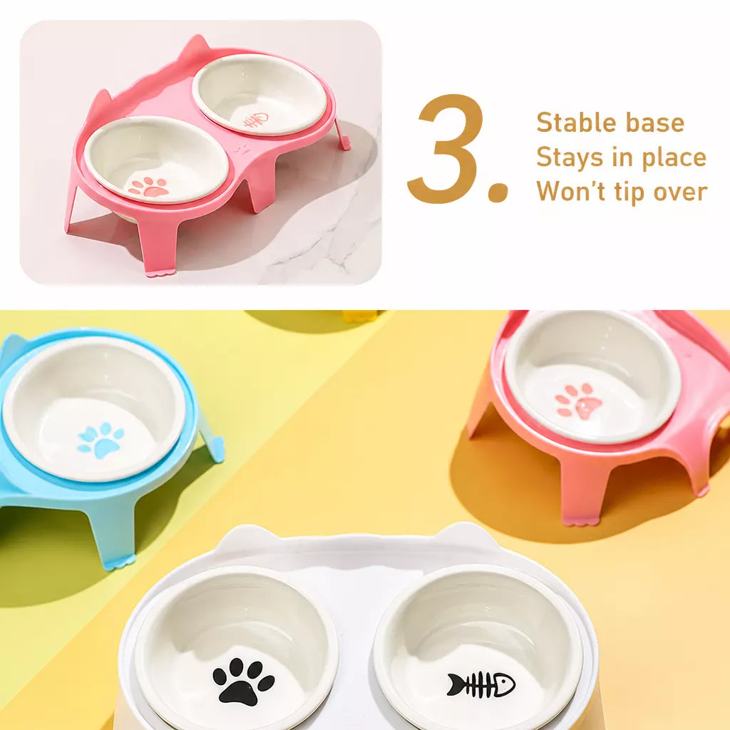 Elevated Ceramic Double Bowl Set for Cats