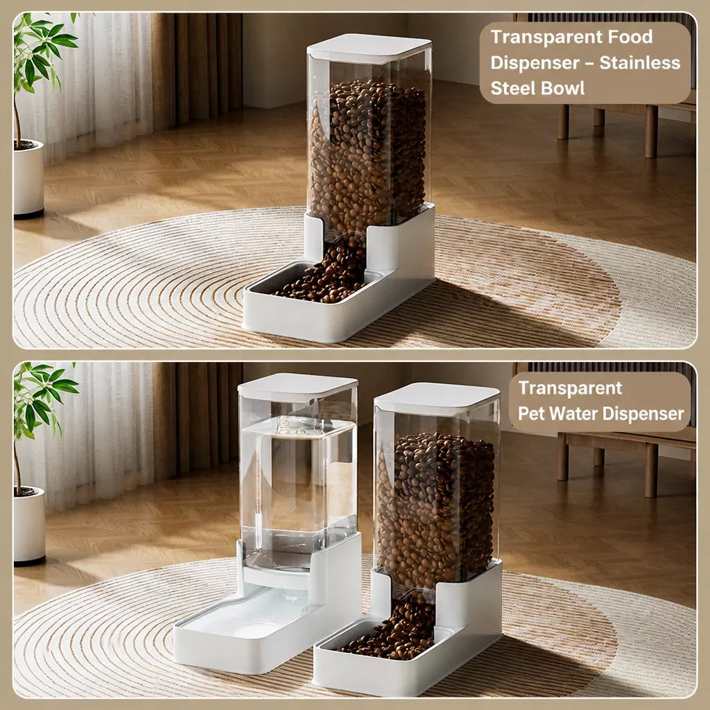 Automatic Pet Feeder & Water Dispenser with Dual Bowls