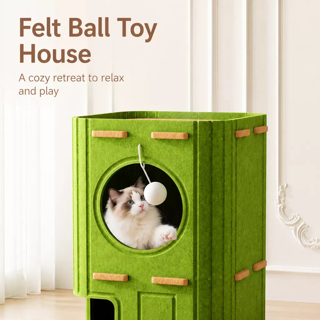 4-Tier Cat Tree with Enclosed House and Scratching Board