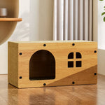 Corrugated Cardboard Cat House with Integrated Scratching Surface