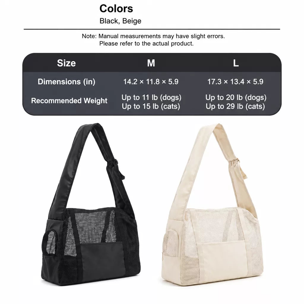 Faux Leather Mesh Crossbody Pet Carrier for Cats and Small Dogs