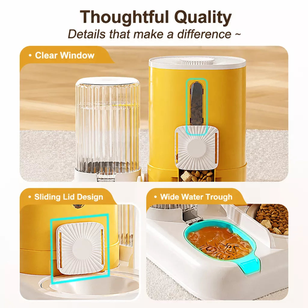 Automatic Pet Feeder with Separate Food and Water Bowls