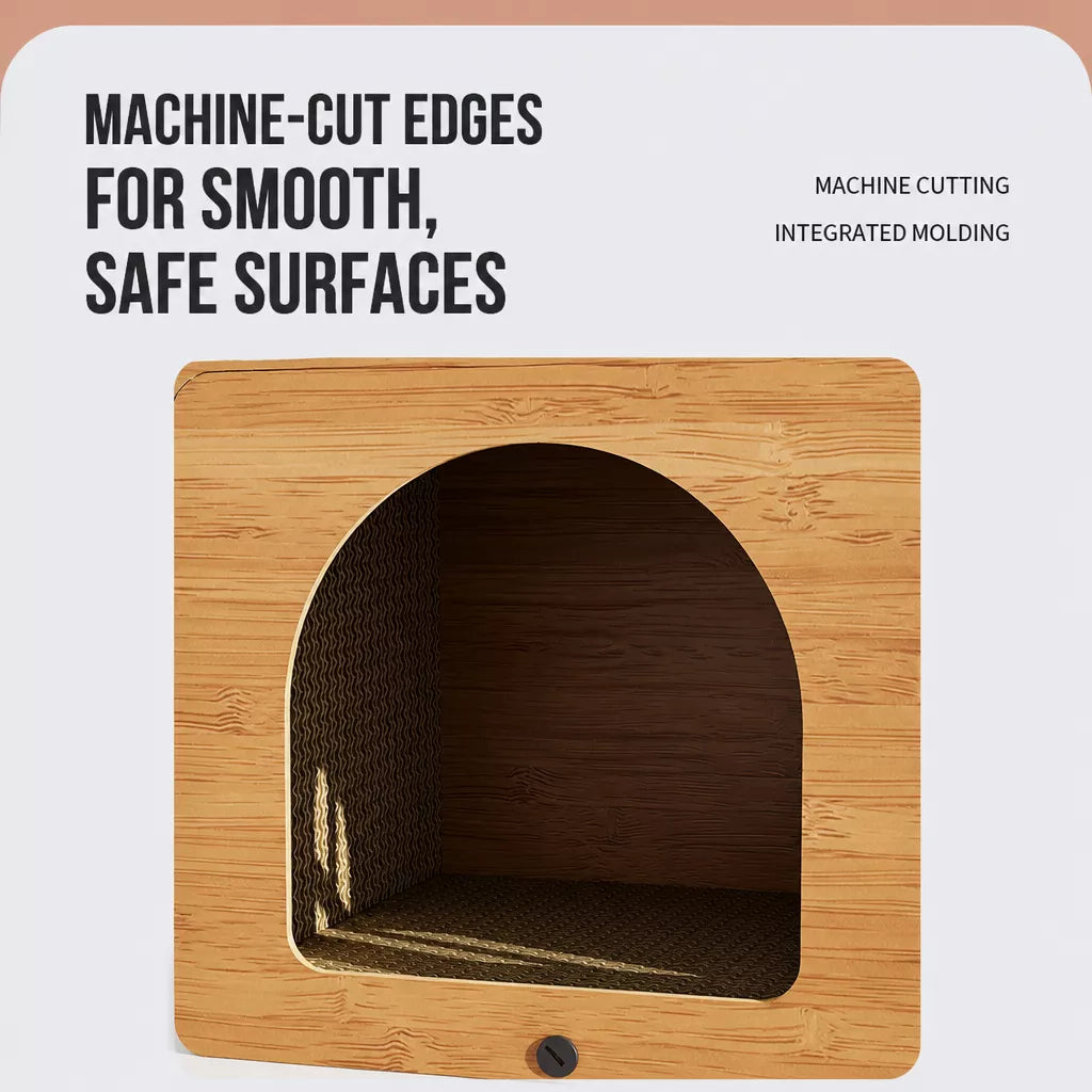 Corrugated Cardboard Cat House with Integrated Scratching Surface
