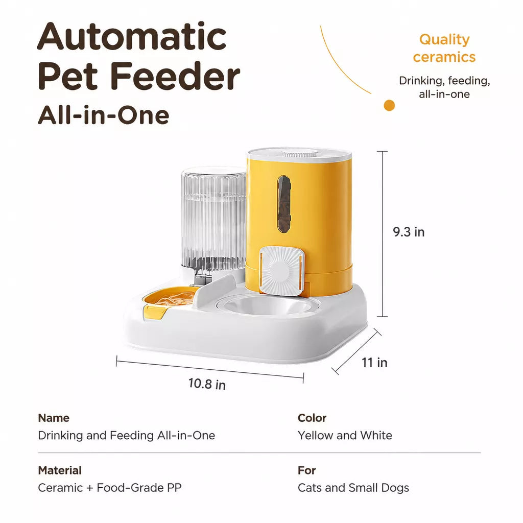 Automatic Pet Feeder with Separate Food and Water Bowls