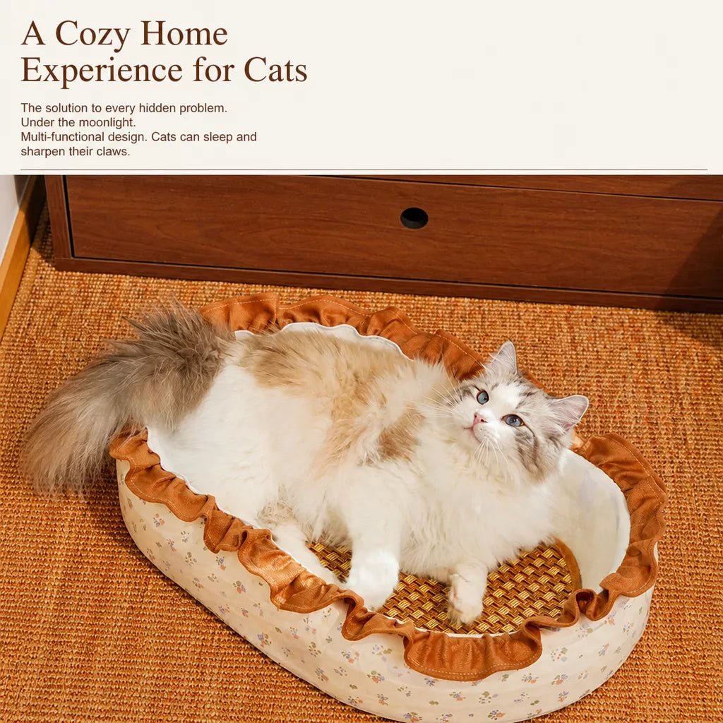 French-Style Cat Bed with Rocking Cradle Base