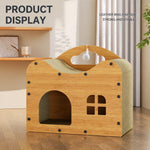 Corrugated Cardboard Cat House with Integrated Scratching Surface