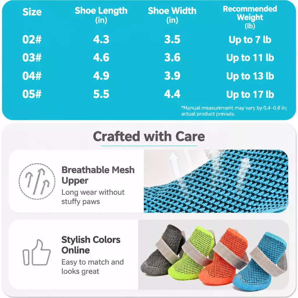 Breathable Mesh Dog Shoes with Elastic Straps and Rubber Soles