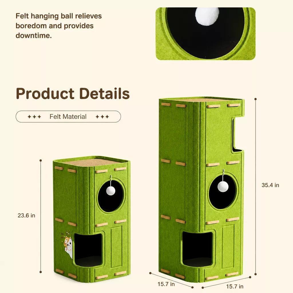 4-Tier Cat Tree with Enclosed House and Scratching Board