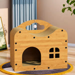 Corrugated Cardboard Cat House with Integrated Scratching Surface